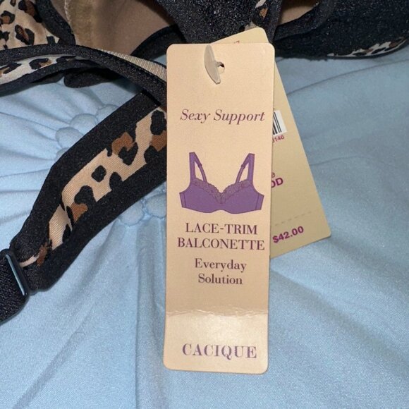 NEW Cacique 38DD Lightly Lined Lace trim balconette Bra, leopard print - Picture 7 of 9